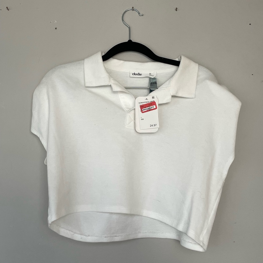 Elodie White Collared Cropped Tee